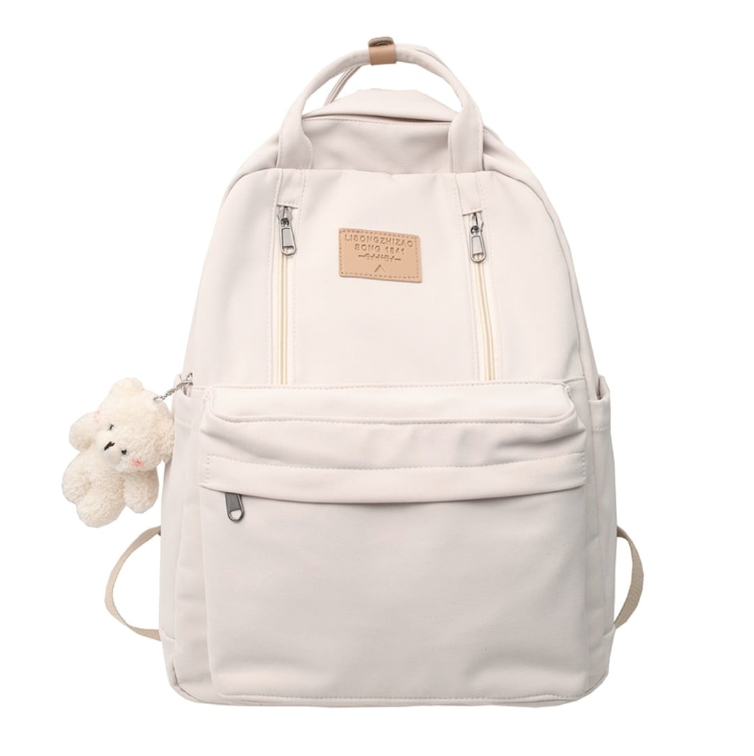Korea Style Canvas College Backpack - With Teddy