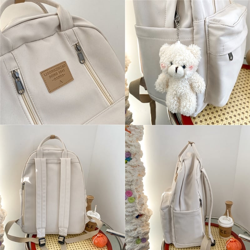 Korea Style Canvas College Backpack - With Teddy