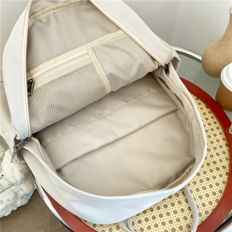 Korea Style Canvas College Backpack - With Teddy