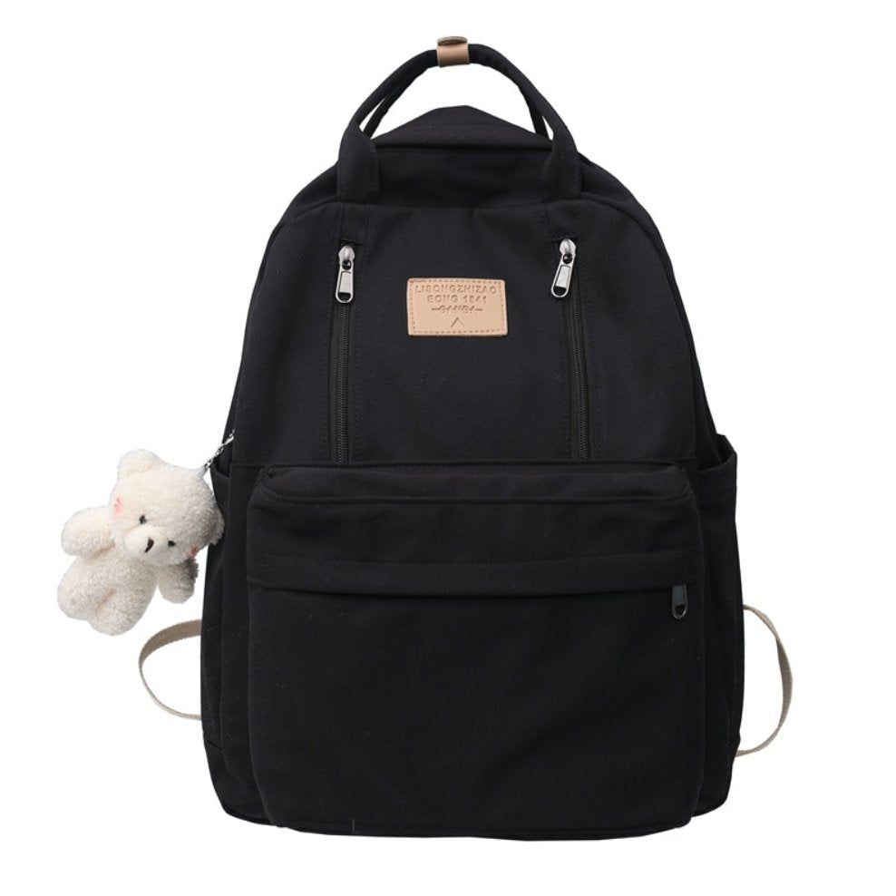 Korea Style Canvas College Backpack - With Teddy
