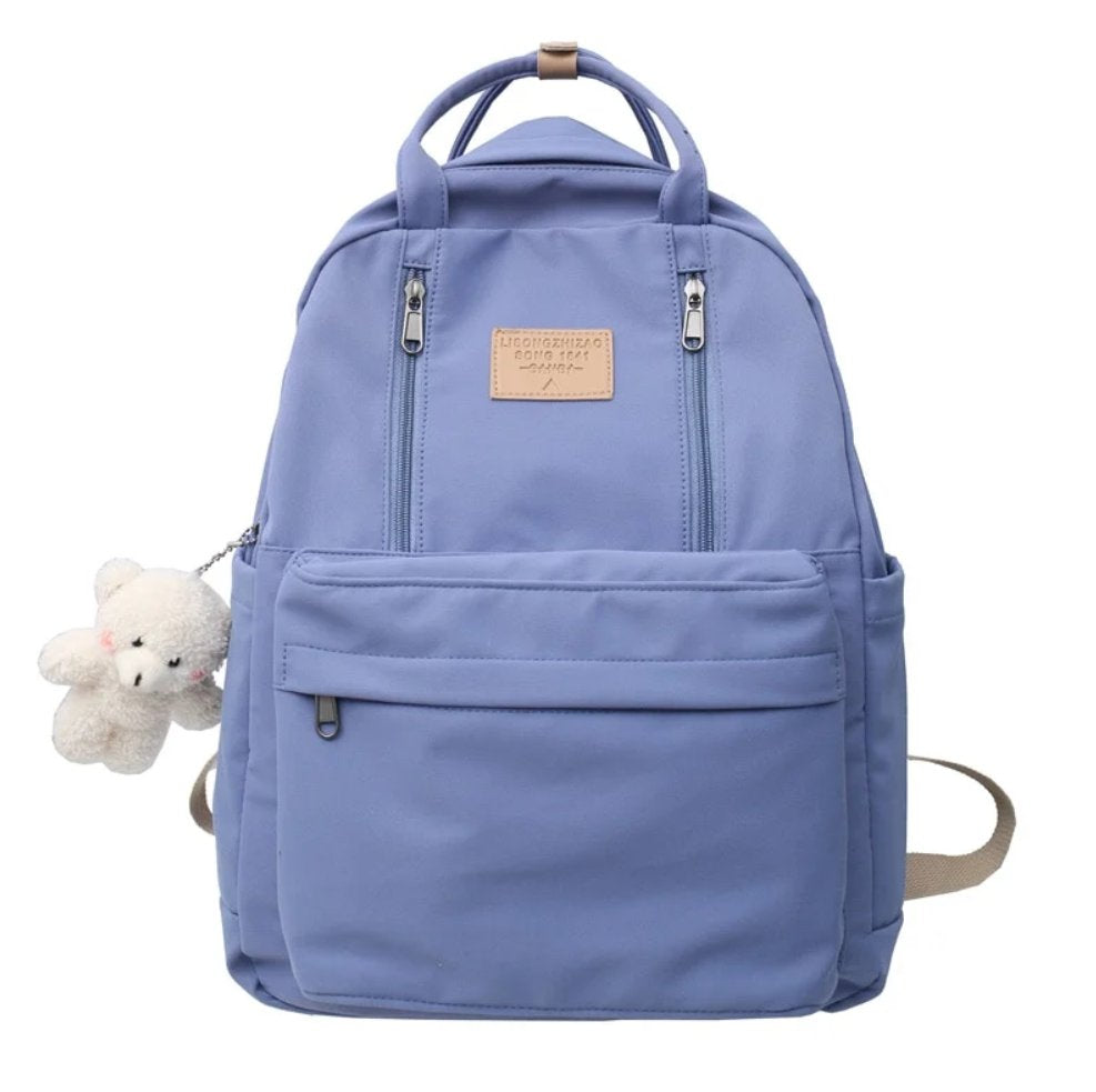 Korea Style Canvas College Backpack - With Teddy