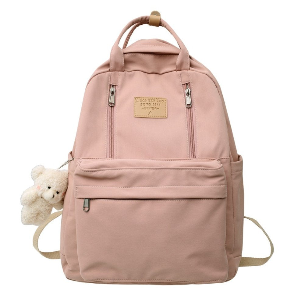 Korea Style Canvas College Backpack - With Teddy