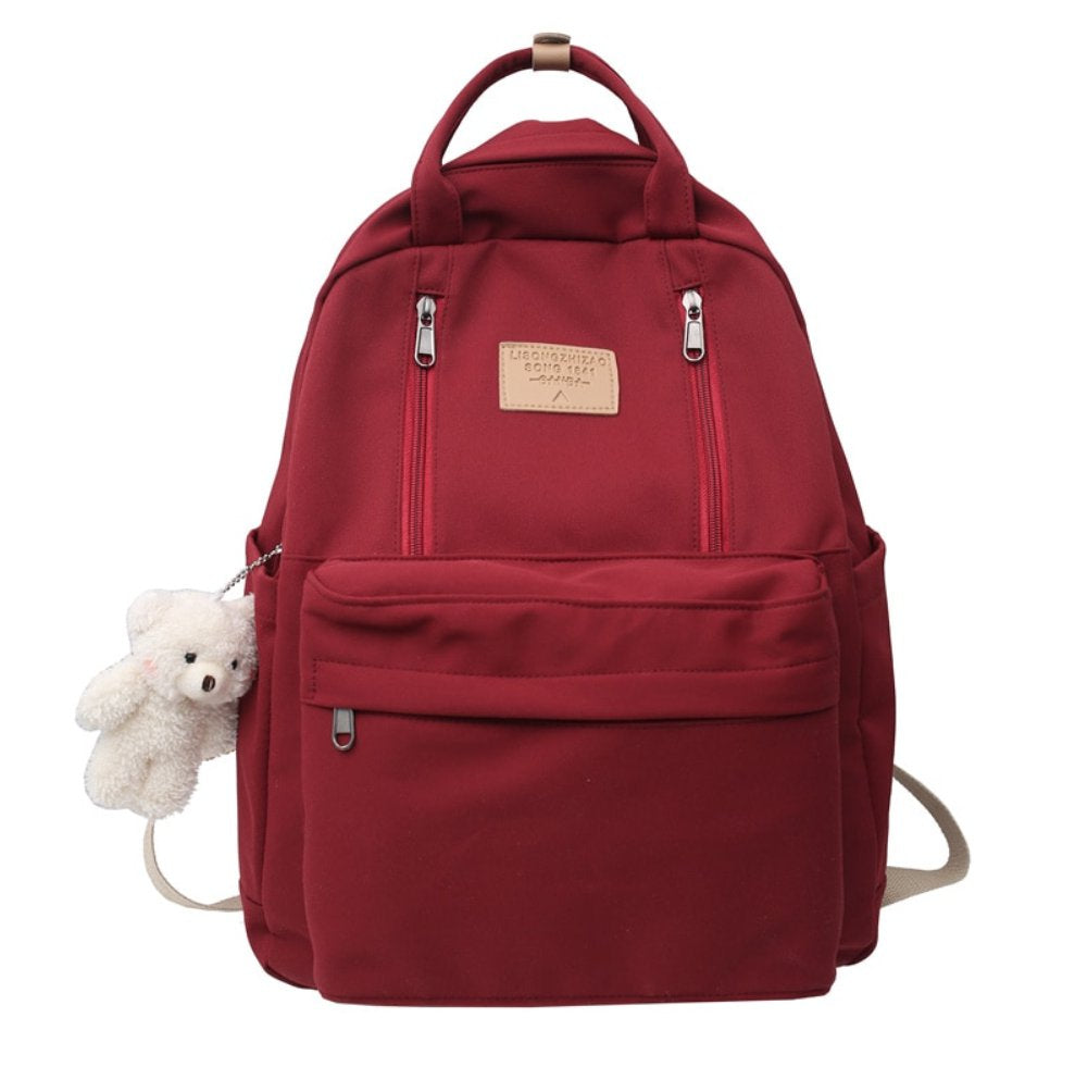Korea Style Canvas College Backpack - With Teddy